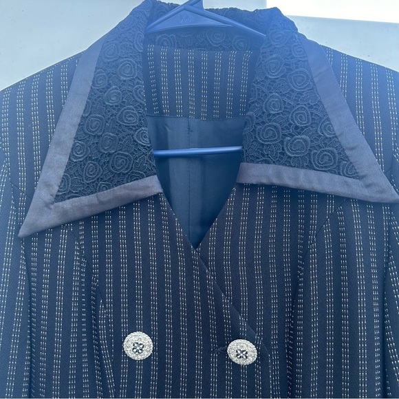 Vintage long pinstripe, lace and jeweled blazer. - Picture 7 of 16